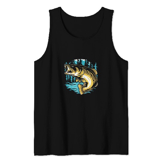 Fishing Fun Walleye Fishing Sauger Fisherman Pine Forest Tank Tops