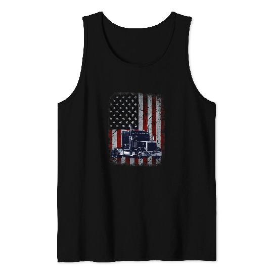 Truck Fun American Flag Trucker Big Rig SemiTrailer Tank Tops