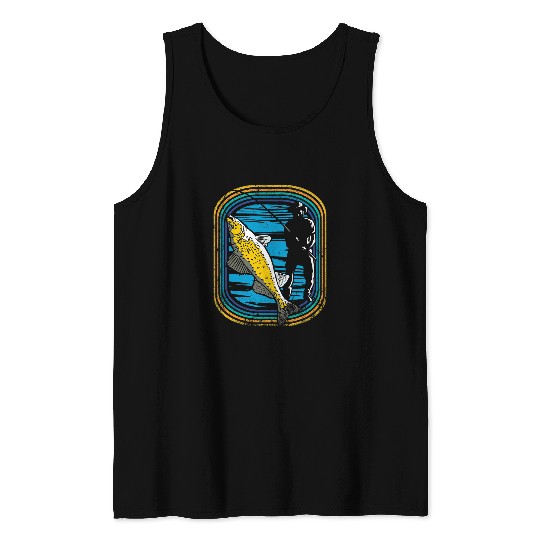 Fishing Fun Walleye Fishing Retro Freshwater Fish Fisherman Angler 3 Tank Tops