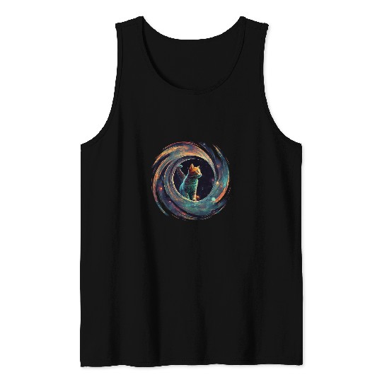 Astronaut Outer Space Kitty on Galaxy Cat Lover Tank Tops