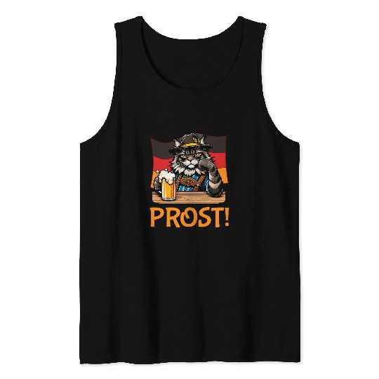 Beer Fun Maine Coon Bavarian German Drinking Beer Oktoberfest PROST Tank Tops