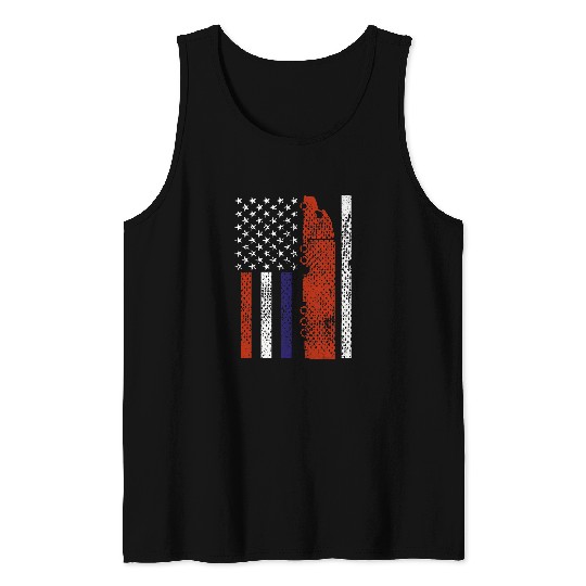Truck Fun Semi Truck Driver 18 Wheeler Trucker Over the Road US Flag Tank Tops