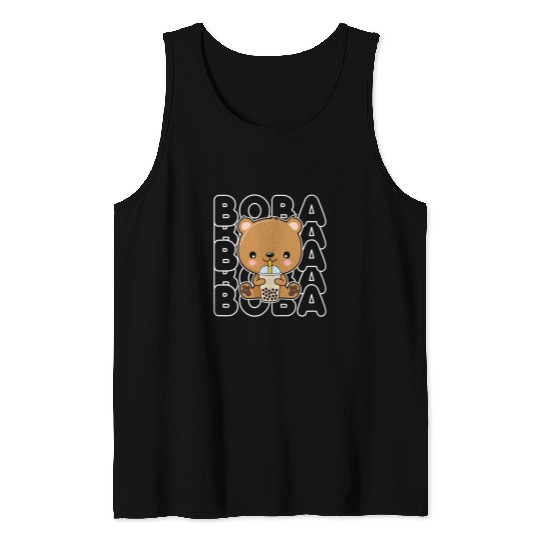 Bear Pet Kawaii Boba Bubble Milk Tea Cute Bear Kids Teens Girls Tank Tops