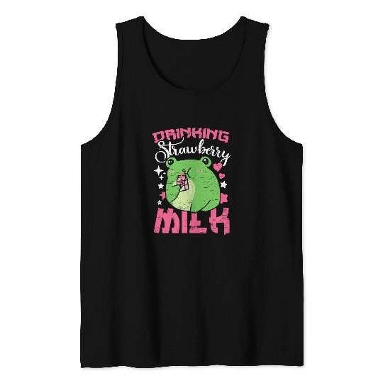 Frog Pet Strawberry Milk Kawaii Pink Cow Milky Drink Lover Tank Tops
