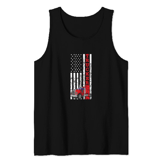 Truck Fun Mens American Diesel Truck Flag USA Flag Proud American Trucker Tank Tops