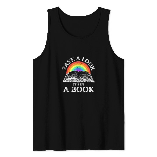 Book Fun Take A Look Its In A Book Retro Rainbow Reading Tank Tops