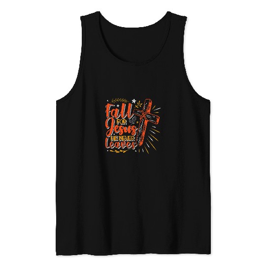 Lion Pet Fall for Jesus he never leaves God lion cross autumn 2 Tank Tops
