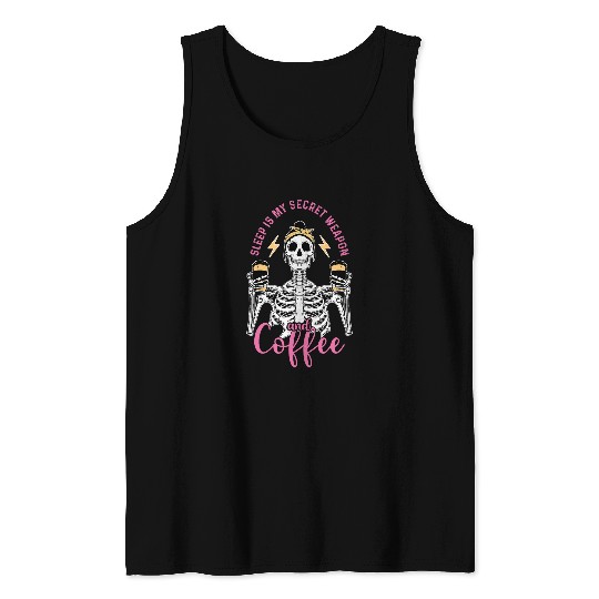 Coffee Fun Skeletons Drinking Coffee Tired Mom Needs Coffee 2 Tank Tops