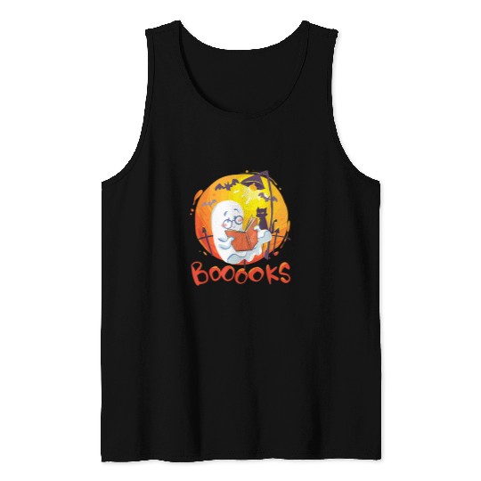 Book Fun Booooks ghosts Funny Halloween Book Lover Library Reading 1 Tank Tops