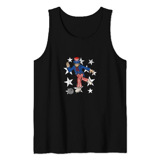 Sport Bowling Abraham Lincoln Bowling Funny 4th of July Bowler Tank Tops