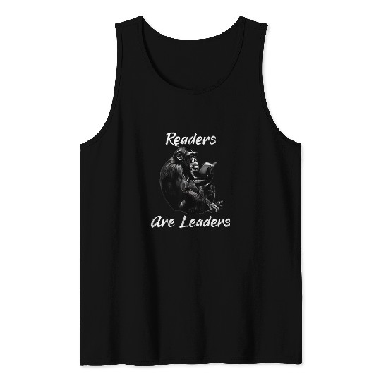 Book Fun Readers Are Leaders Chimpanzee Reading A Tank Tops