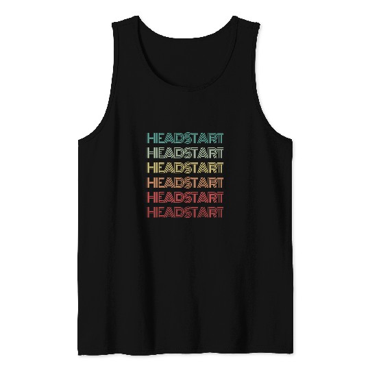 Retro HEAD START Back To School 60s Groovy Text Hello Tank Tops