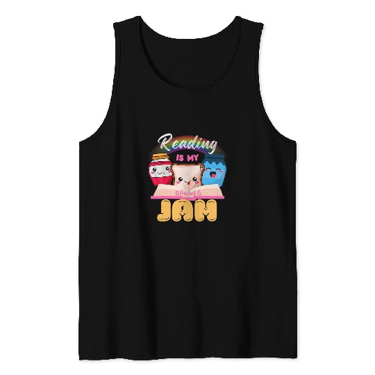 Book Fun Funny Reading is my bread and jam Cool Rainbow reading Tank Tops