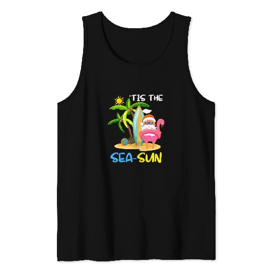 Flamingo Pet Santa Claus Flamingo Float Tis the SeaSun Christmas in July 4 Tank Tops