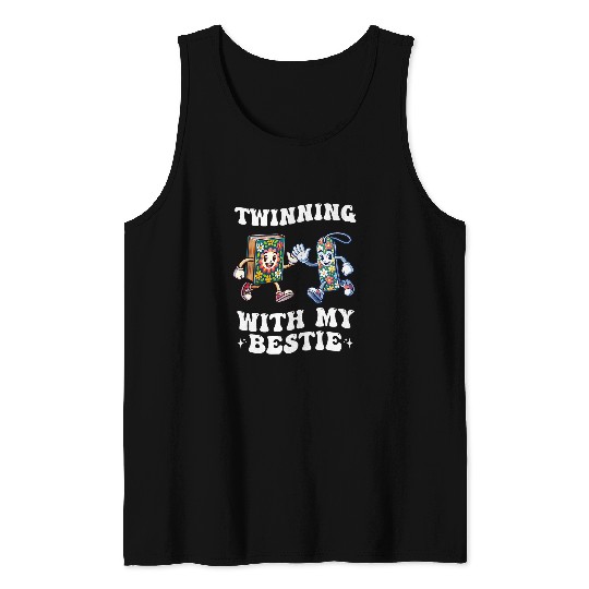 Book Fun Twinning With My bestsie Book and Bookmark Matching Twin Day Tank Tops