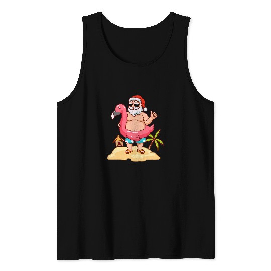 Flamingo Pet Funny Santa Flamingo Summer Vacay Christmas In July Tank Tops