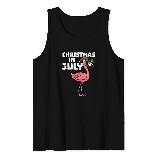 Flamingo Pet Santa Sunglasses Christmas In July Cute Summer xmass Tank Tops