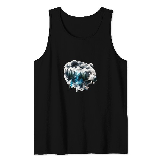 Bear Pet Fierce Grizzly Bear x Lightning Storm Watercolor Tank Tops