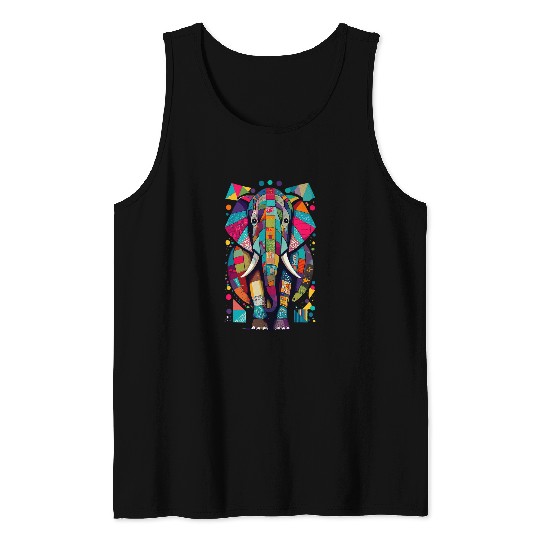 Elephant Pet Colorful Elephant Patchwork Art Design Tank Tops