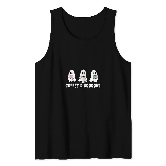 Coffee Fun And Booooks ghosts Reading Book Librarian Halloween Tank Tops
