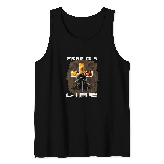 Lion Pet Fear Is a Liar Lion Judah Christian Religious Cross Graphic Tank Tops