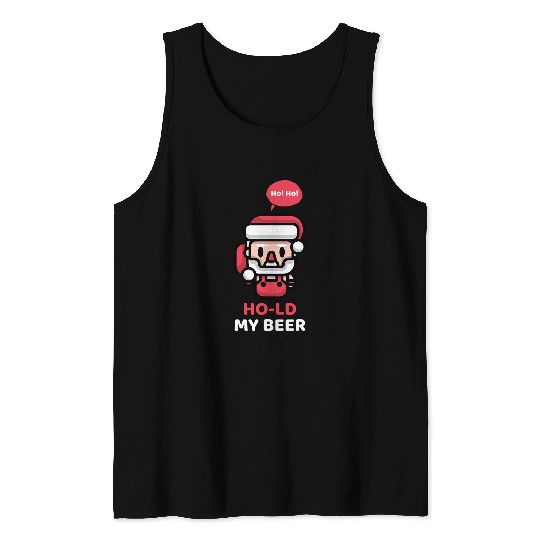 Beer Fun Ho Ho Hold My Beer Inappropriate Santa Computer Game Tank Tops