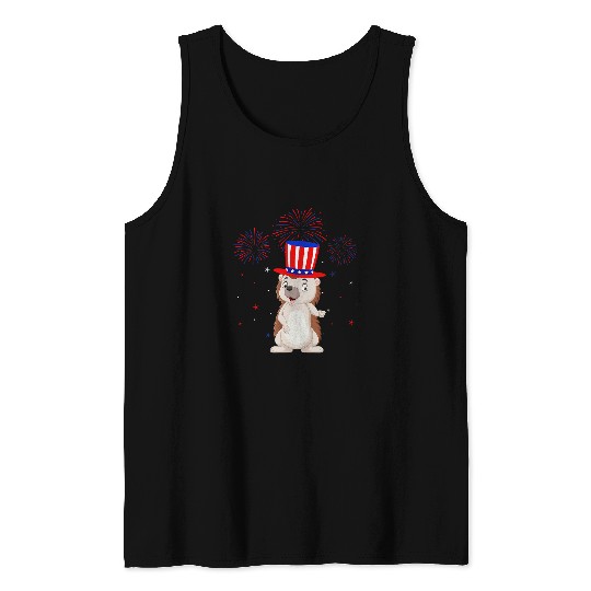 Hedgehog Pet Graphic Red White Blue Fireworks Decor 4th Of July Tank Tops