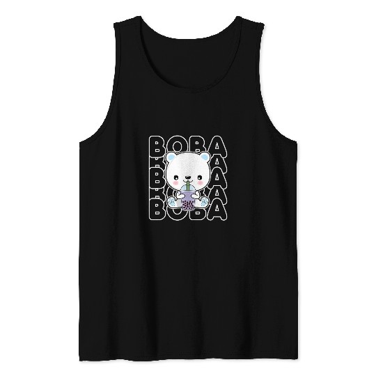 Bear Pet Kawaii Boba Bubble Milk Tea Polar Bear Kids Teens Girls Tank Tops