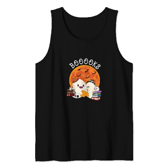 Book Fun Booooks ghosts Boo Read Books Library Moon Pumpkin Tank Tops