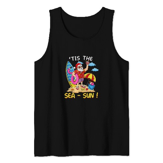 Flamingo Pet Santa Surf Flamingo Float Tis the SeaSun Christmas In July 30 Tank Tops