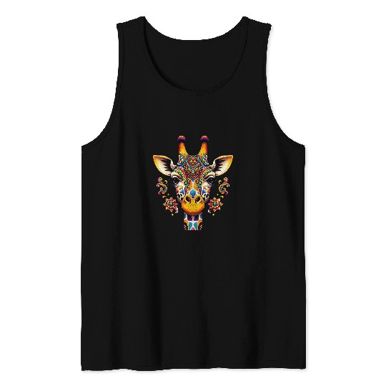 Giraffe Pet Festive Patterned Giraffe Vibrant Safari Tank Tops