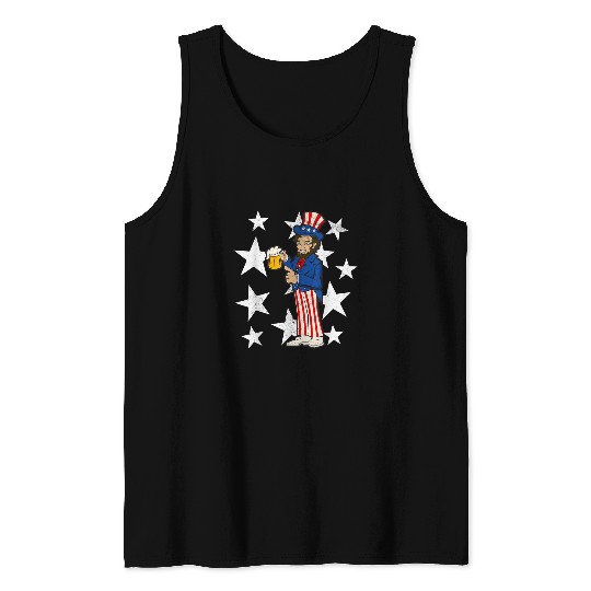 Beer Fun Abraham Lincoln Drinking A Beer Funny 4th of July Craft Beer Tank Tops