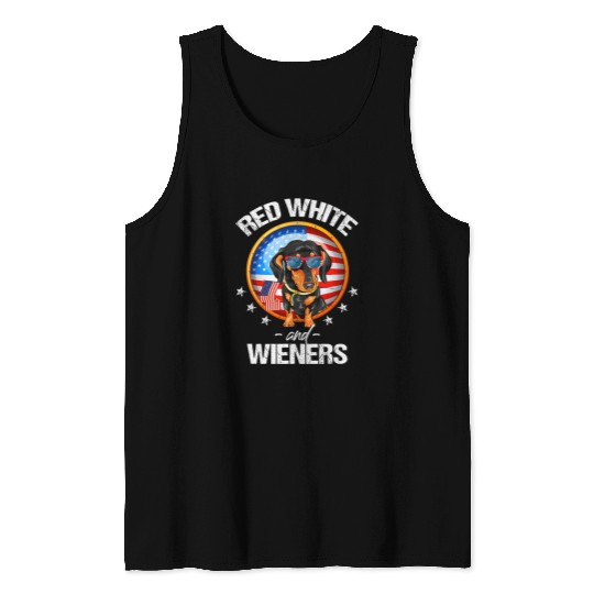 Funny Dachshund Red White and Wieners Weiner Dog 4th of July 2 Tank Tops