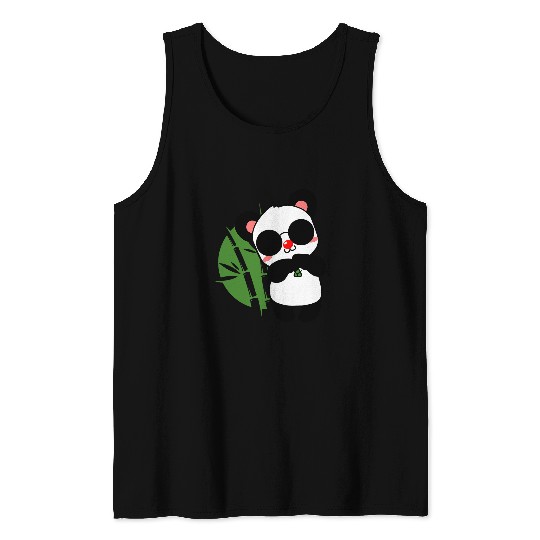 Panda Pet Happy Panda sitting on Bamboo Wearing Sunglasses Tank Tops