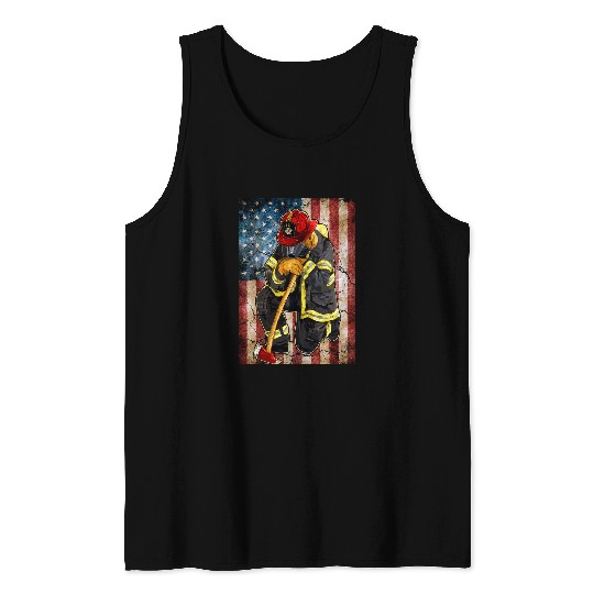 Firefighter Job Red Line American Flag Cool Firefighter Plus Size 4 Tank Tops