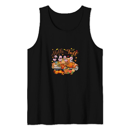 Flamingo Pet Hello Fall Pumpkin Truck Maple Leaves Harvest 1 Tank Tops