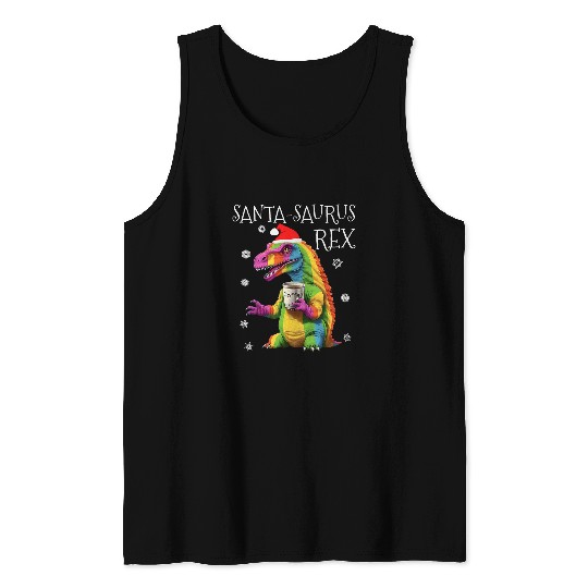Coffee Fun SantaSaurus rexs Funny Rainbow Dinosaur Coffee Christmas Tank Tops