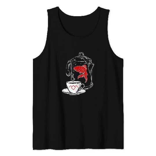 Coffee Fun Twin Peaks Coffee Cup And Fish Outlines Tank Tops