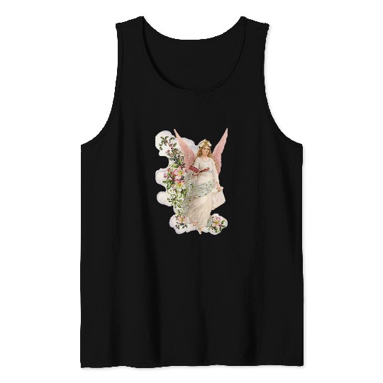 Book Fun vintages Angel with pale pink wings Hymn Book and flowers Tank Tops