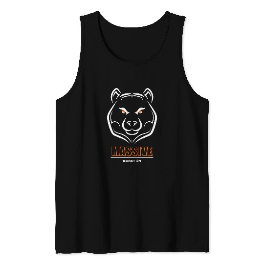 Bear Pet Bear Head Solid Orange Gym Workout Fitness Training Gains Tank Tops