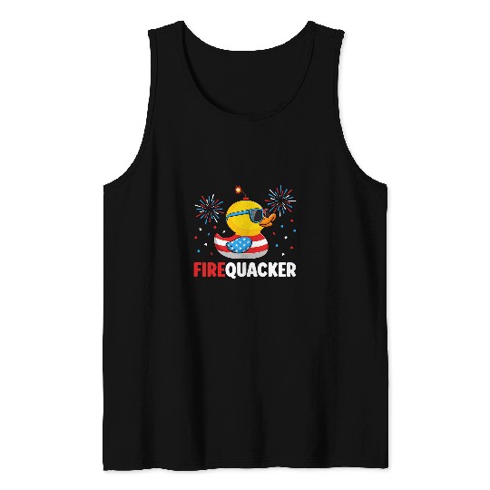 Duck Pet 4th of July Duck Firequacker Patriotic Fourth of July Funny Tank Tops