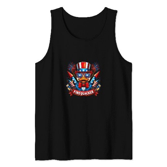 Duck Pet 4th of July Fireworks Firequacker Patriotic Duck Tank Tops