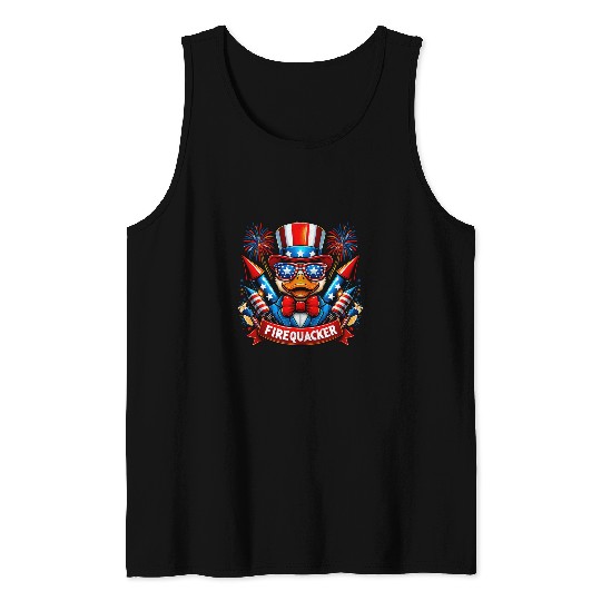 Duck Pet 4th of July Fireworks Firequacker Patriotic Duck Tank Tops