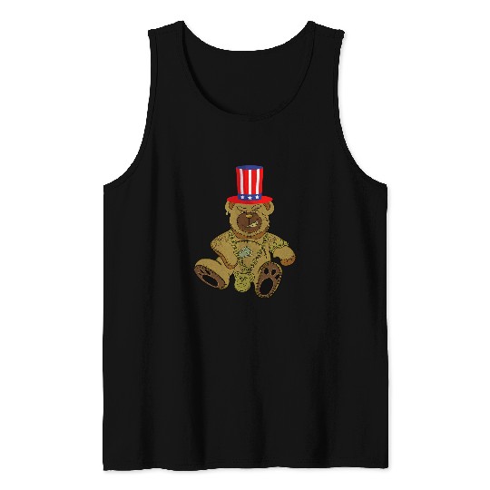 Bear Pet Funny 4th Of July USA American Flag Hat Bear Boys Men Tank Tops