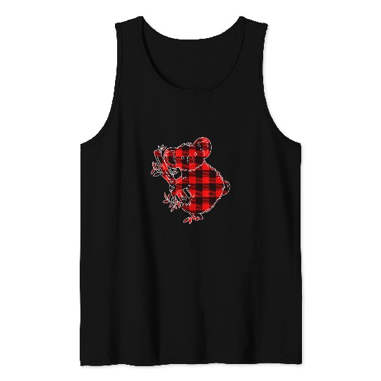 Koala Pet Red black plaid gingham Koala Christmas Matching Pajama Tank Tops