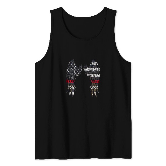 Firefighter Flag Distressed Angel Wings Tank Tops
