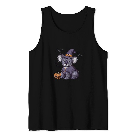 Koala Pet Funny Scary Pumpkin Bat Witch Koala Halloween 3 Tank Tops