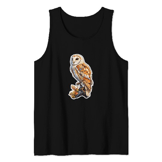 Owl Pet Majestic Owl Perch Barn Owl on a Leafy Branch Tank Tops