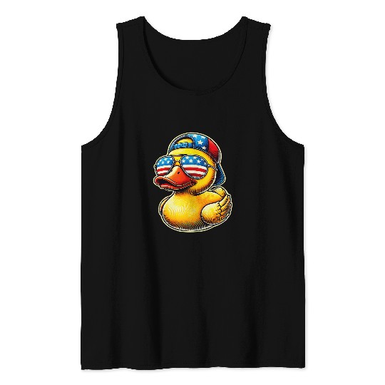 Duck Pet 4th Of July Patriotic Rubber Duck USA Flag Gift Funny Duck Tank Tops