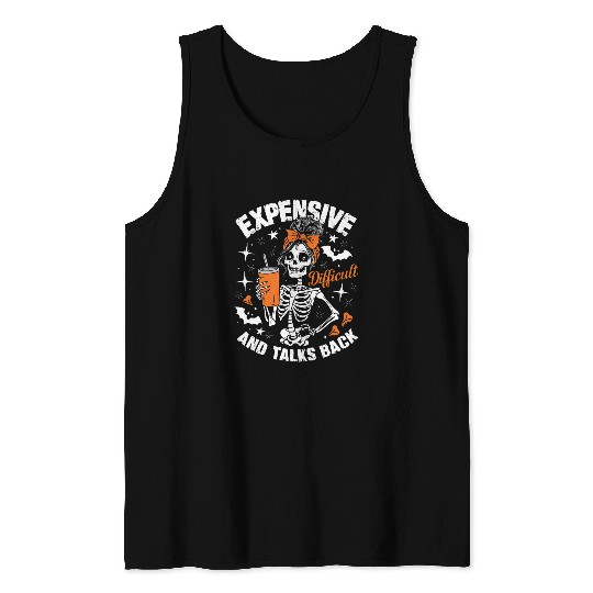 Coffee Fun Expensive Difficult Sassy Skeletons Halloween Coffee Tank Tops